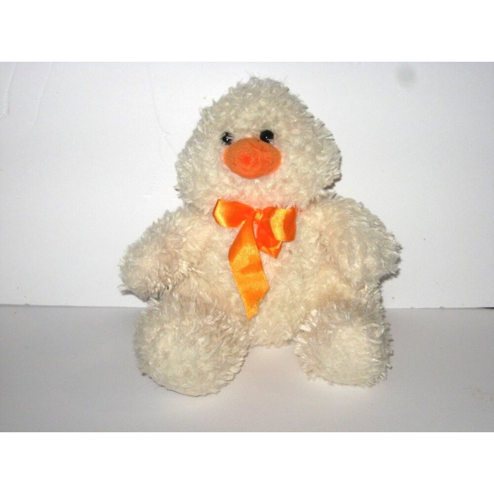 Animal Adventure Plush Cream White Orange Duck Chick Ribbon Bow 10" Stuffed Toy